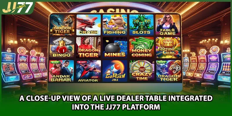 A close-up view of a live dealer table integrated into the JJ77 platform