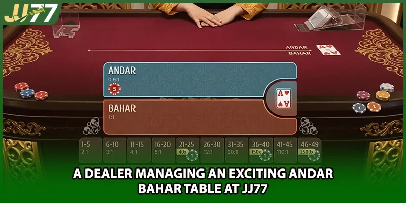 A dealer managing an exciting andar bahar table at JJ77