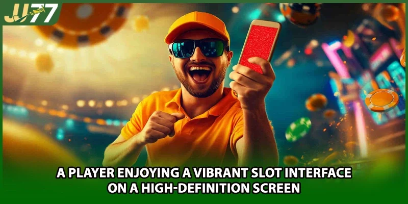 A player enjoying a vibrant slot interface on a high-definition screen