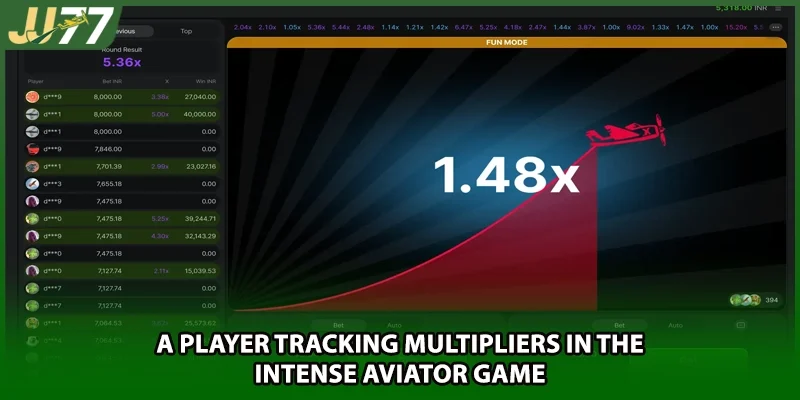 A player tracking multipliers in the intense aviator game