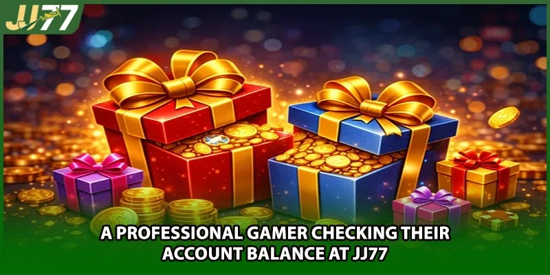 A professional gamer checking their account balance at JJ77
